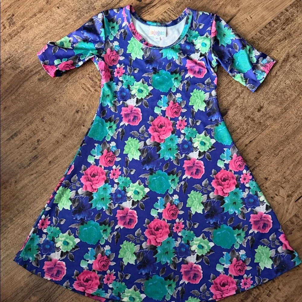 LuLaRoe Kids Floral Dress - Blue, Pink, Green